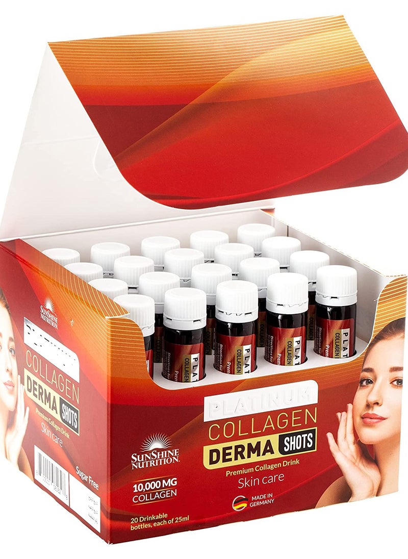 Sunshine Nutrition Platinum Collagen Derma Shot (20 Bottles X 25 Ml Each) | Premium Collagen Drink For Skin Care | Strawberry Flavor