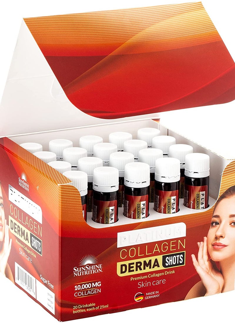 Sunshine Nutrition Platinum Collagen Derma Shot (20 Bottles X 25 Ml Each) | Premium Collagen Drink For Skin Care | Strawberry Flavor