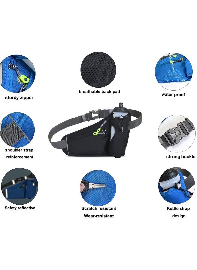 Fitness Running Waist Bag Can Hold Water Bottle Waterproof Outdoor Sports Phone Bag Men and Women Hiking Waist Bag Travel Bicycle Dog Walking Outdoor Sports Waist Bag (Blue)