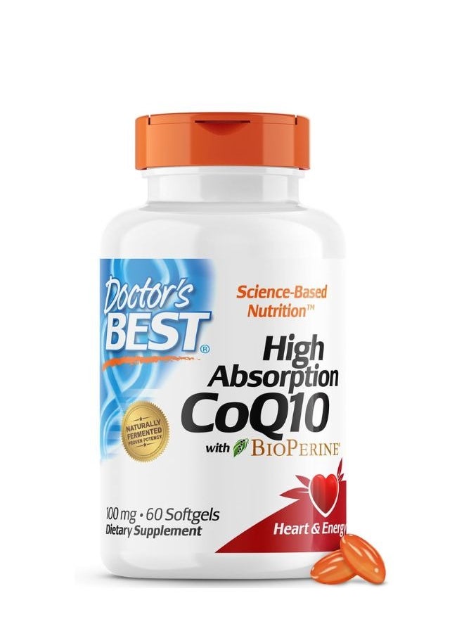 High Absorption Coq10 With Bioperine, Gluten Free Naturally Fermented, 100 Mg, 60 Softgels