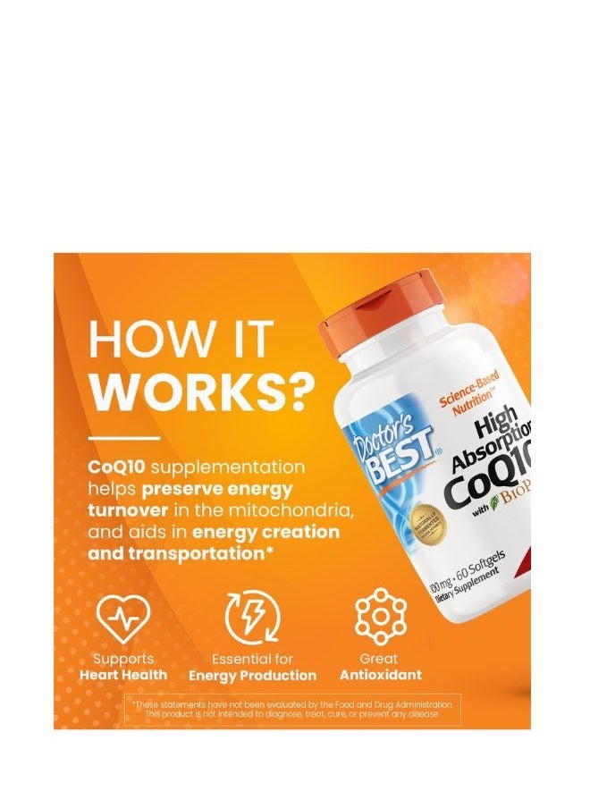 High Absorption Coq10 With Bioperine, Gluten Free Naturally Fermented, 100 Mg, 60 Softgels