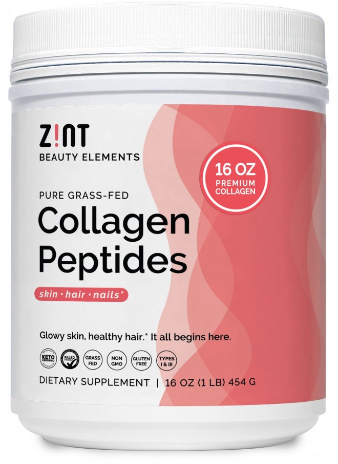 Zint Collagen Peptides Powder (16 Ounce): Anti Aging Hydrolyzed Collagen Protein Powder Beauty Supplement - Skin, Hair, Nails