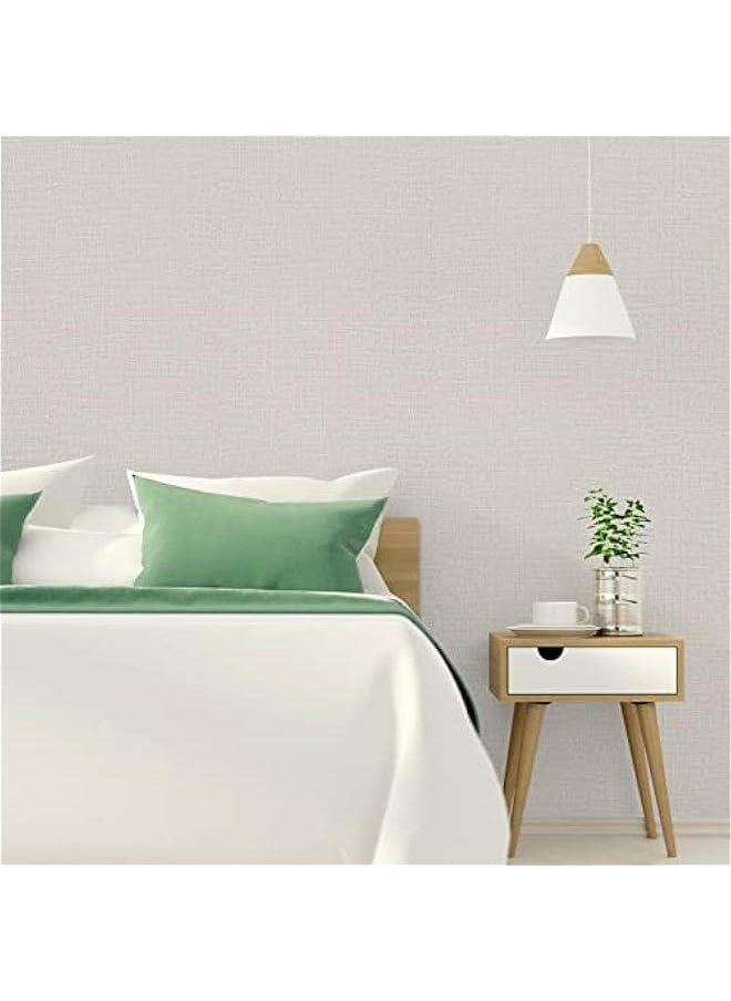 Cream Linen Wallpaper (15.8 in X 118 in) PVC Self-Adhesive Peel and Stick DIY Wallpaper Faux Imitation Cloth Vinyl Film Wall Paper Solid Color Decorate Furniture Bedroom