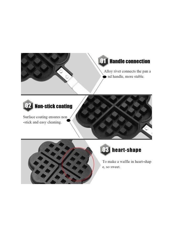 Heart Shape Cast Iron Waffle Maker, Non-stick Double Side Waffle Cake Mold Pot for Household Cafe Restaurant