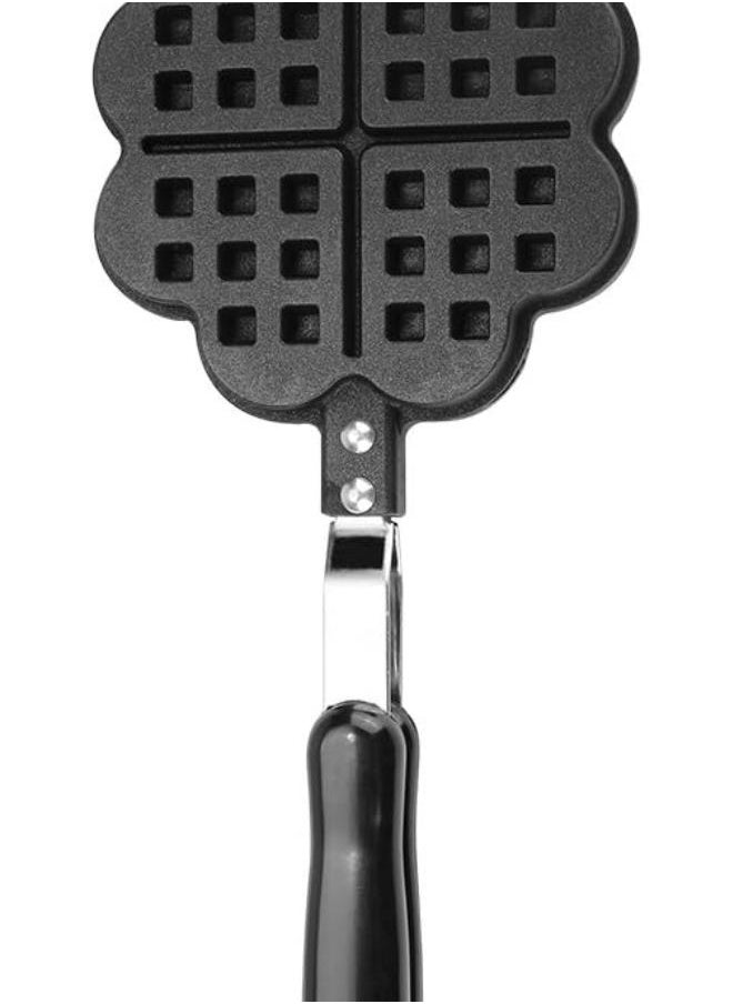 Heart Shape Cast Iron Waffle Maker, Non-stick Double Side Waffle Cake Mold Pot for Household Cafe Restaurant