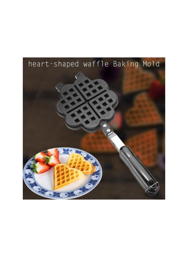 Heart Shape Cast Iron Waffle Maker, Non-stick Double Side Waffle Cake Mold Pot for Household Cafe Restaurant