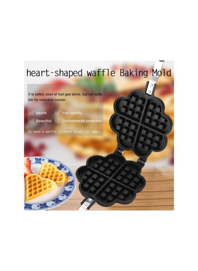 Heart Shape Cast Iron Waffle Maker, Non-stick Double Side Waffle Cake Mold Pot for Household Cafe Restaurant