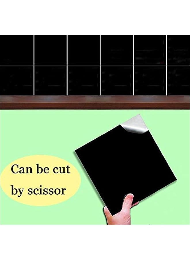 Self Adhesive Tile Stickers, Bathroom Kitchen Square Peel and Stick Wall Tile Back-Splash Sticker with Hand Tool, Pack of 50 Easy to Apply, 6 X 6, Black