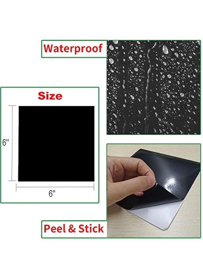 Self Adhesive Tile Stickers, Bathroom Kitchen Square Peel and Stick Wall Tile Back-Splash Sticker with Hand Tool, Pack of 50 Easy to Apply, 6 X 6, Black