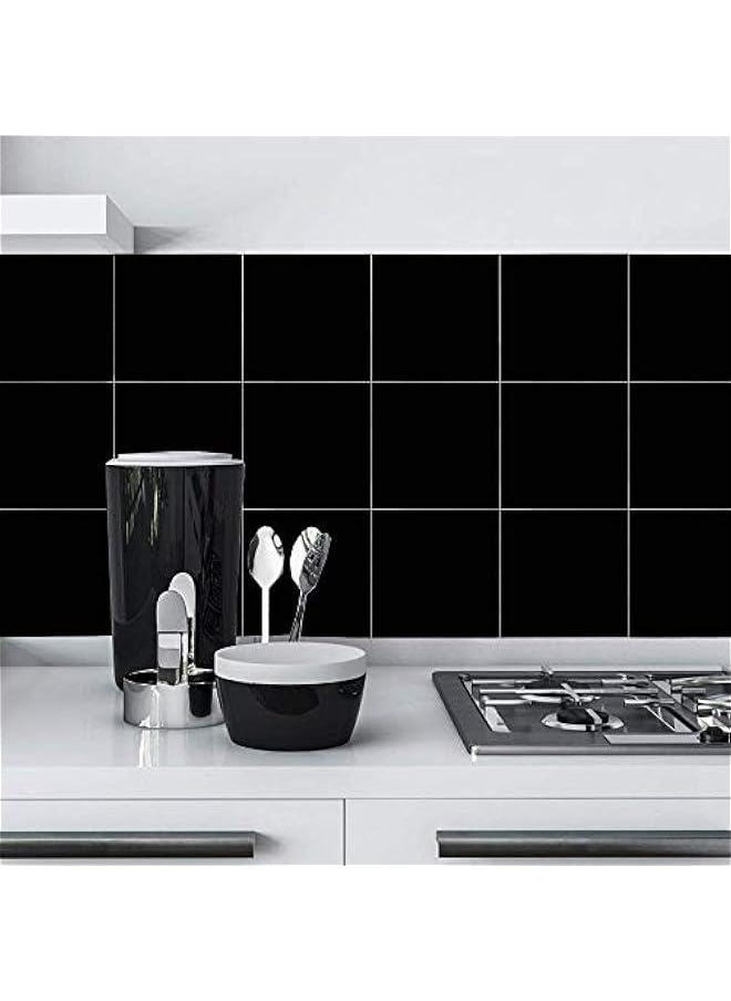 Self Adhesive Tile Stickers, Bathroom Kitchen Square Peel and Stick Wall Tile Back-Splash Sticker with Hand Tool, Pack of 50 Easy to Apply, 6 X 6, Black