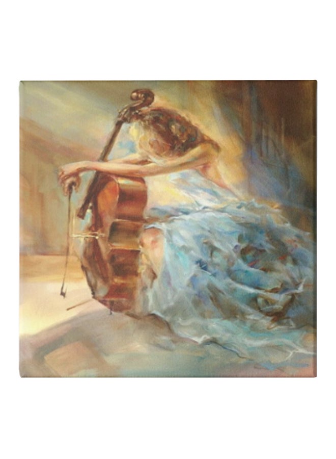 Girl Playing Violin Themed Canvas Wall Painting With Hidden Frame Multicolour 30 x 30cm