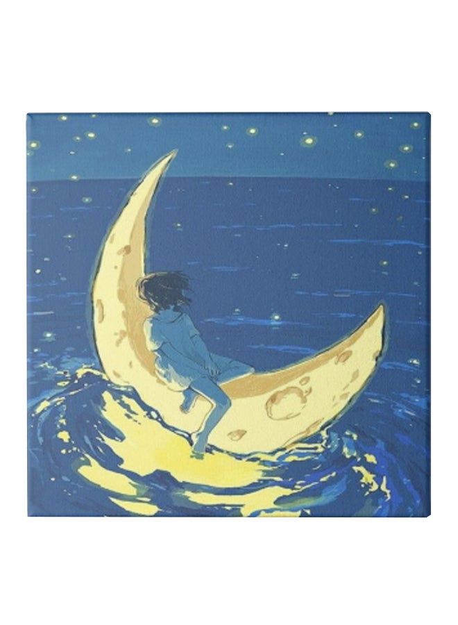 Girl On The Moon Theme Canvas Wall Painting With Hidden Frame Multicolour 30 x 30cm