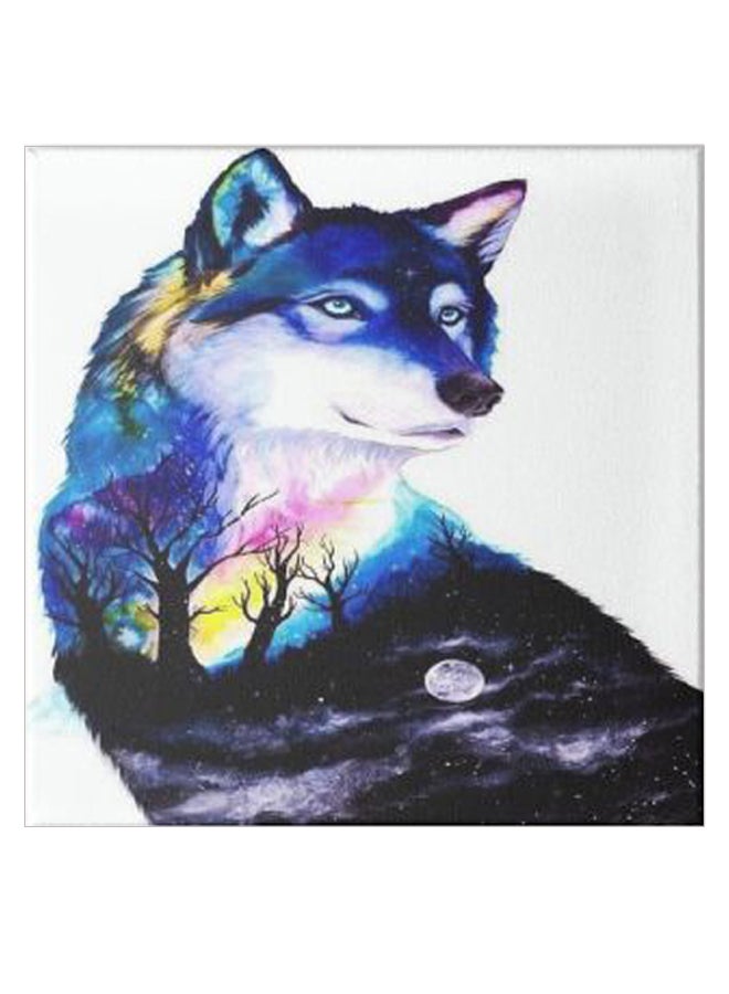 A Wolf With A Shadow Of A Forest Wooden Art Hidden Frame Canvas Wall Painting Multicolour 30 x 30cm