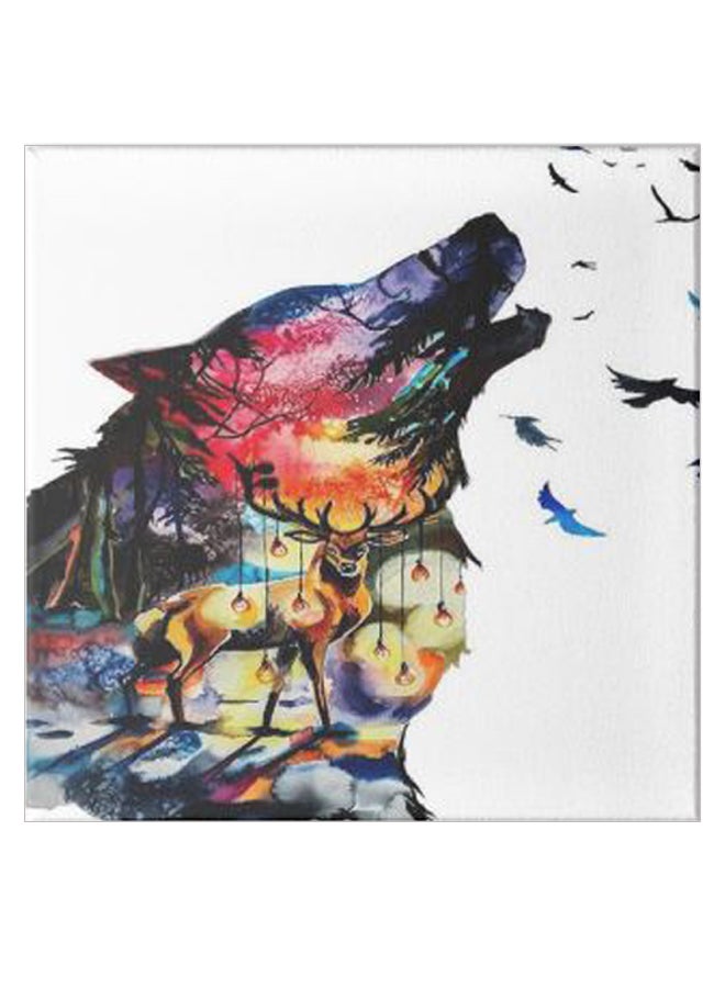 A Wolf With A Shadow Of A Forest Wooden Art Hidden Frame Canvas Wall Painting Multicolour 30 x 30cm