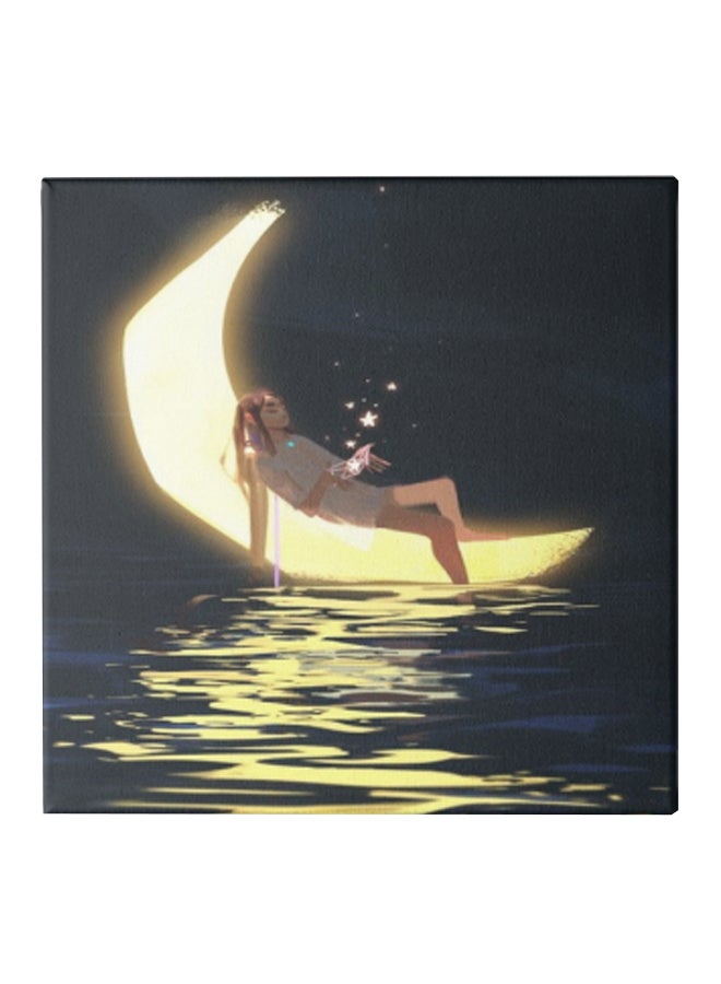 Girl On The Moon Theme Canvas Wall Painting With Hidden Frame Multicolour 30 x 30cm