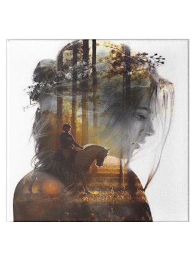 Forest And Girl Wooden Art Hidden Frame Canvas Wall Painting Multicolour 30 x 30cm