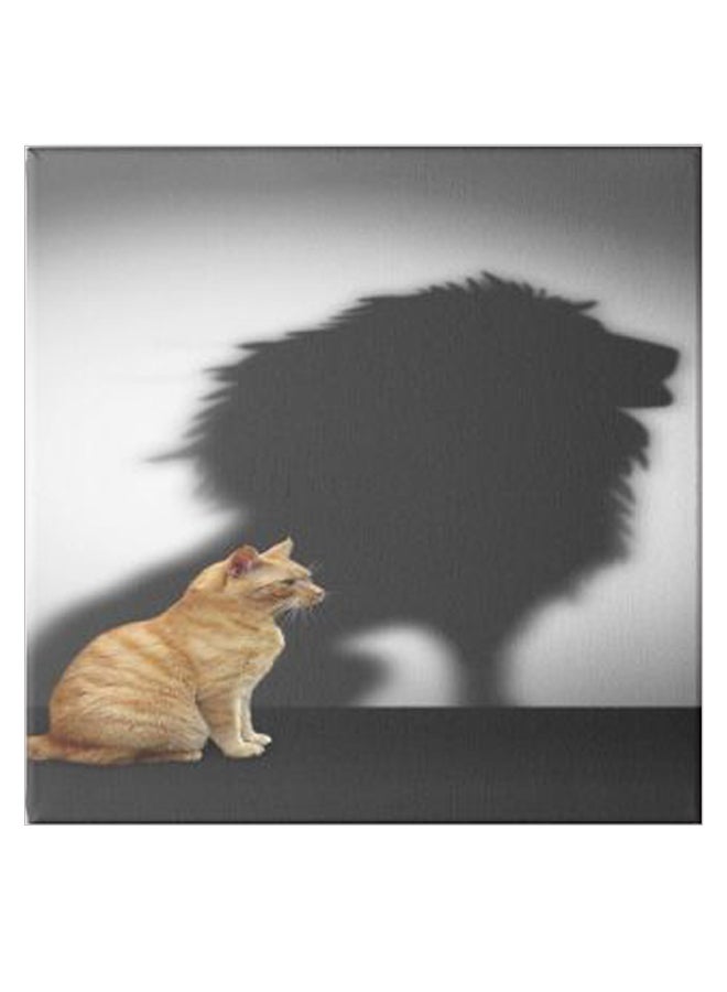 A Cat With A Lion'S Shadow Wooden Art Hidden Frame Canvas Wall Painting Multicolour 30 x 30cm