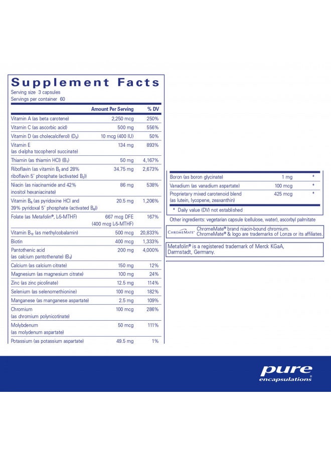 Pure Encapsulations Nutrient 950 without Copper, Iron, & Iodine | Antioxidant Multivitamin and Mineral Supplement to Support Optimal Health and Physiological Functions* | 180 Capsules