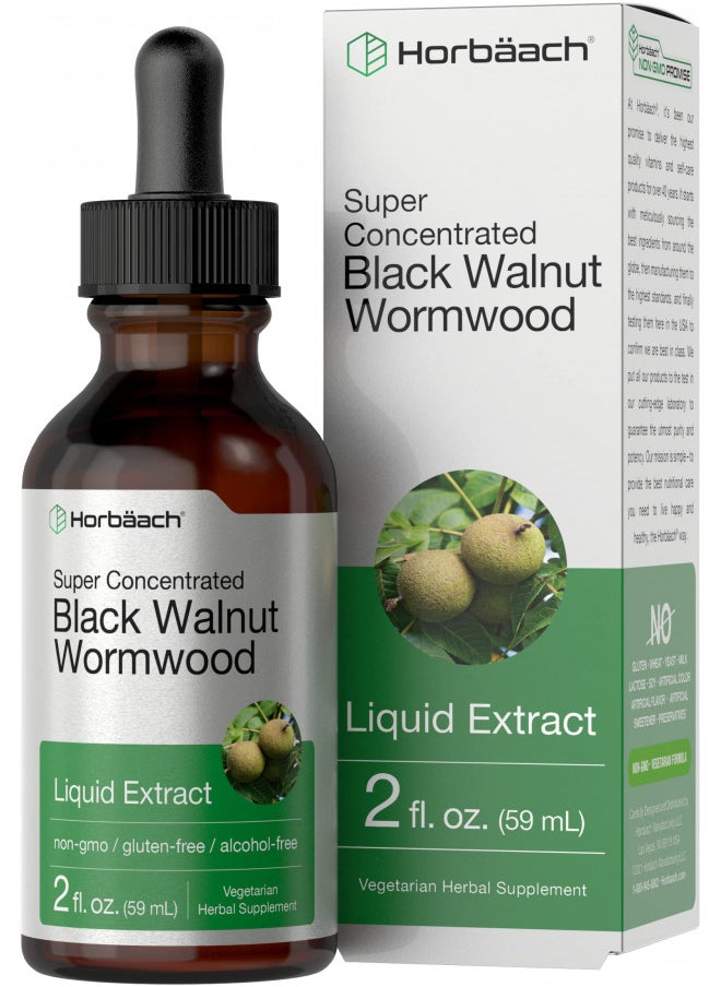 Horbäach Black Walnut Wormwood Liquid Extract | 2 fl oz | Alcohol Free Tincture | Vegetarian, Non-GMO & Gluten Free