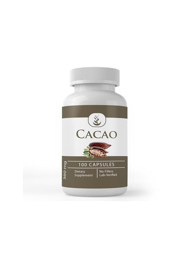 Pure Original Ingredients Cacao, (100 Capsules) Always Pure, No Additives Or Fillers, Lab Verified