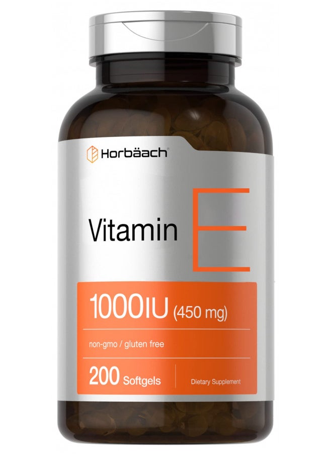 Vitamin E 1000 IU Softgel Capsules | 200 Count | Non-GMO, Gluten Free, Preservative Free | Vitamin E Oil | by Horbaach