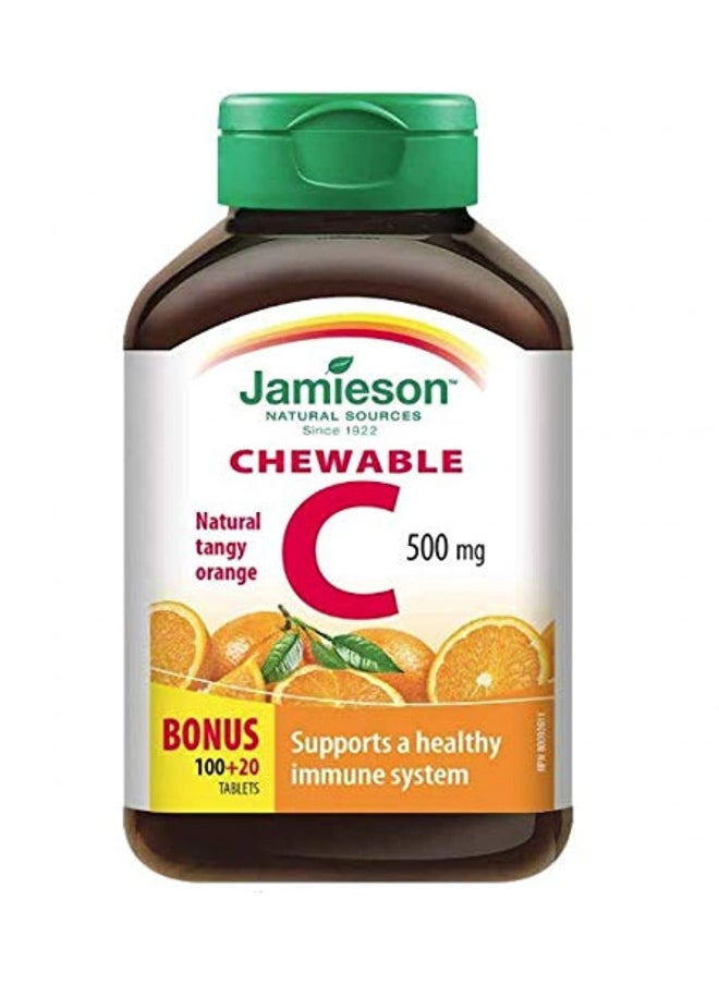 Jamieson Vitamin C Chewable 500 mg - Tangy Orange, 120 tabs Bonus