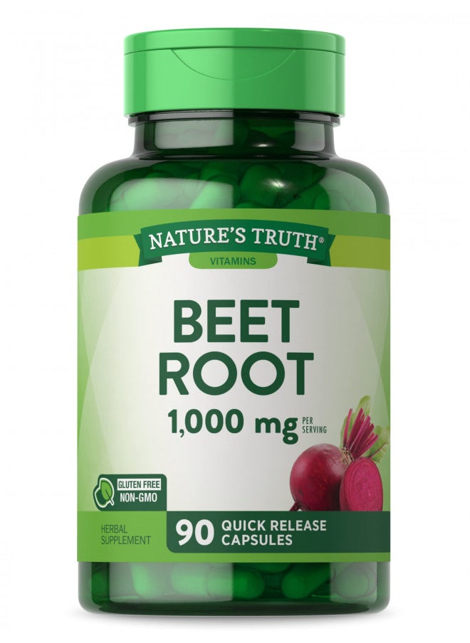 Nature's Truth Beet Root Capsules | 1000mg | 90 Pills | Herbal Extract | Gluten Free, Non-GMO Supplement, 90 Count