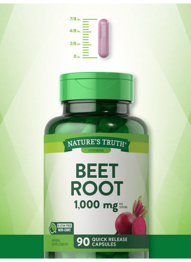 Nature's Truth Beet Root Capsules | 1000mg | 90 Pills | Herbal Extract | Gluten Free, Non-GMO Supplement, 90 Count