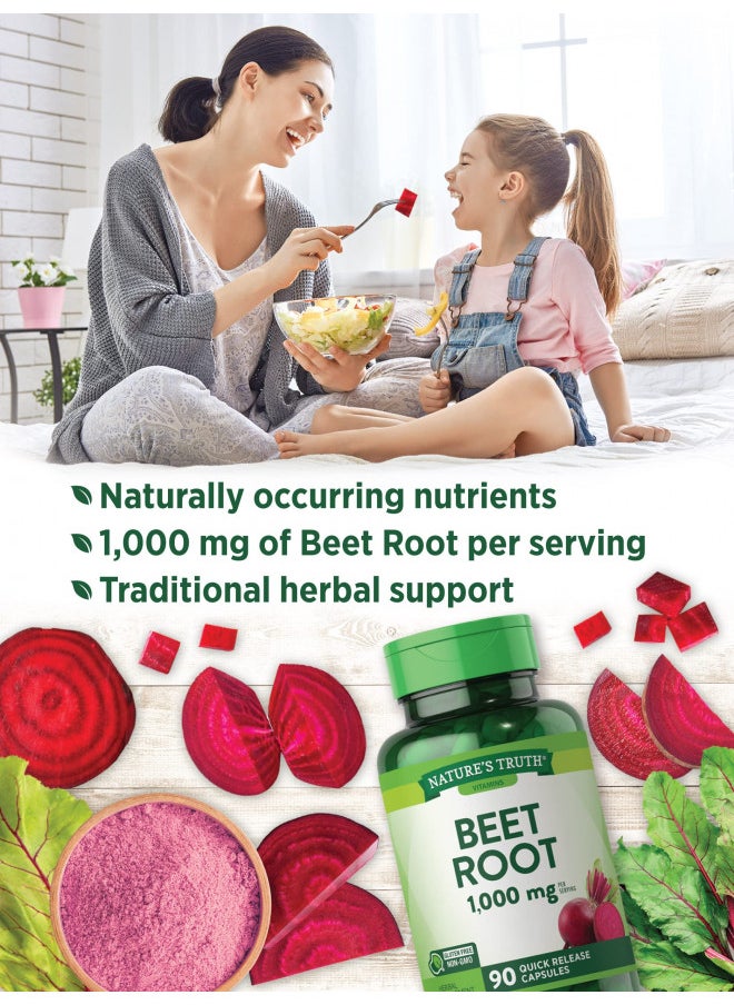 Nature's Truth Beet Root Capsules | 1000mg | 90 Pills | Herbal Extract | Gluten Free, Non-GMO Supplement, 90 Count