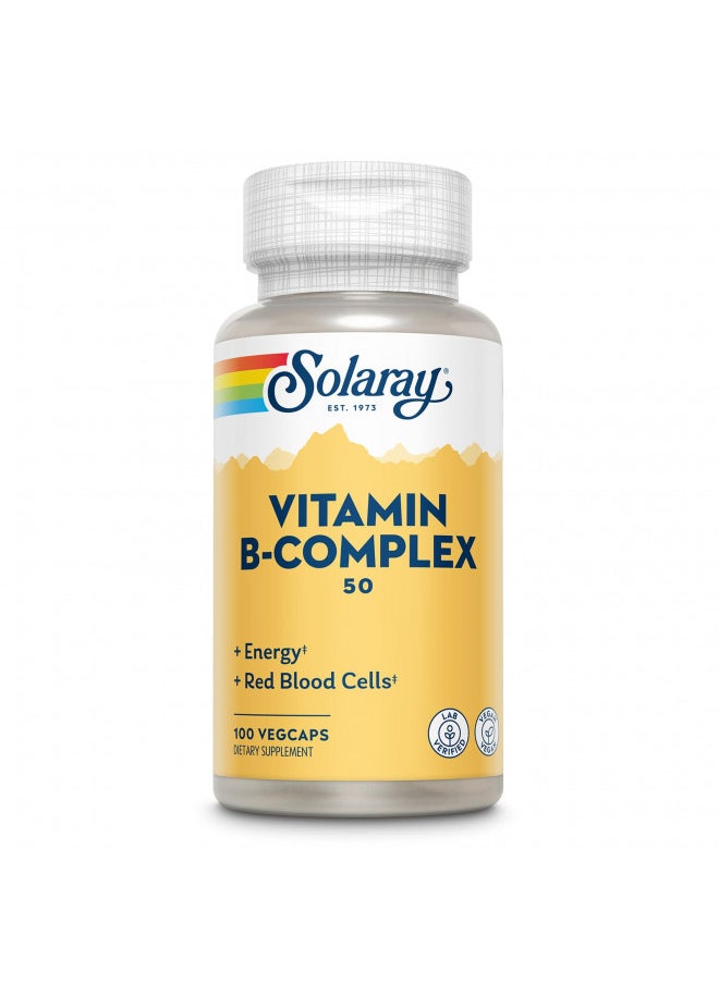 Solaray Vitamin B Complex 50mg - Healthy Energy Supplement - Red Blood Cell Formation, Nerve and Immune Support - Super B Complex Vitamins w/Folic Acid, Vitamin B12, B6 and More, Vegan, 100 VegCaps