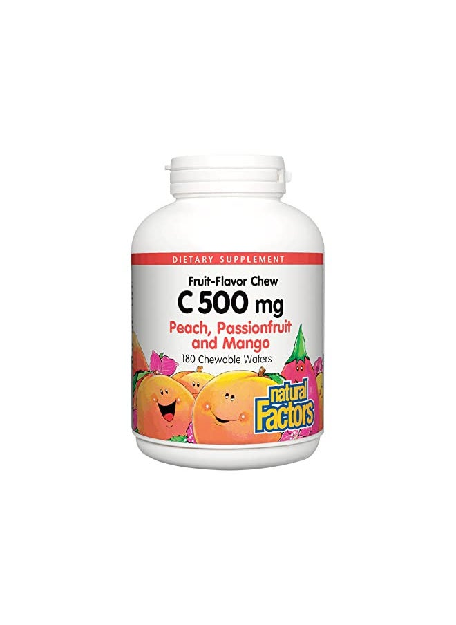 Natural Factors, Kids Chewable Vitamin C 500 mg, Supports Immune Health, Bones, Teeth and Gums, Peach, Passionfruit and Mango, 180 Wafers