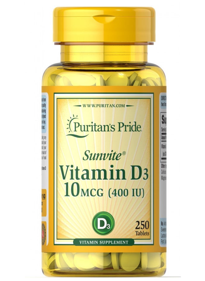 Puritan's Pride Vitamin D3 10 mcg (400 IU)-250 Tablets