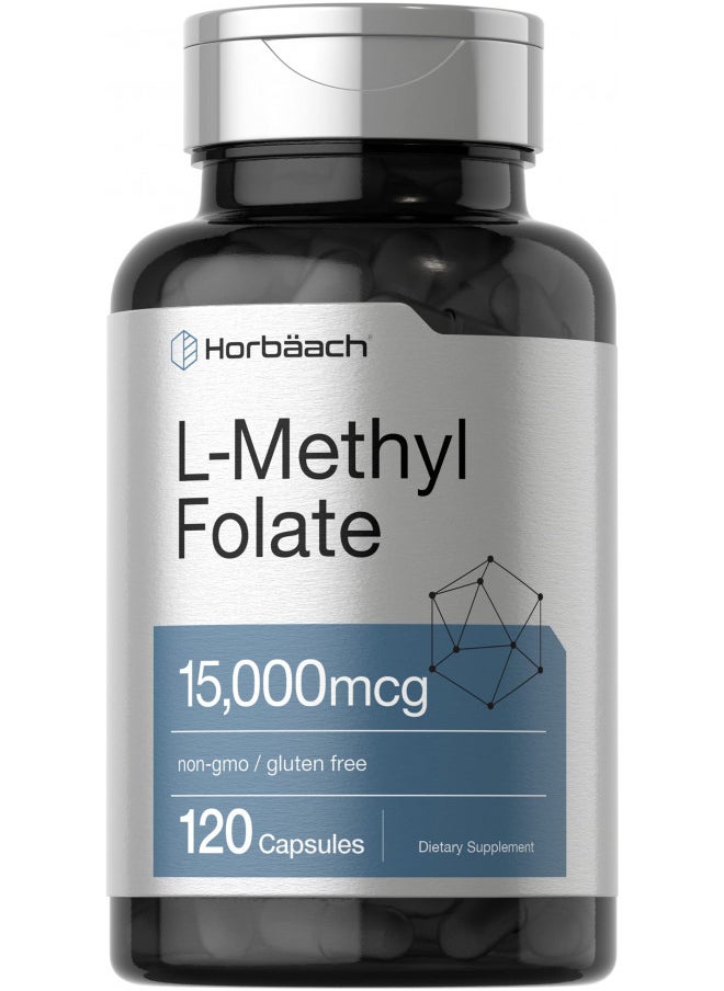 L Methylfolate 15000 mcg | 120 Capsules | 15mg Methyl Folate | 5-MTHF | Non-GMO, Gluten Free Supplement | by Horbaach