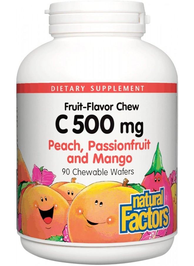 Natural Factors, Kids Chewable Vitamin C 500 mg, Supports Immune Health, Bones, Teeth and Gums, Peach, Passionfruit and Mango, 90 Wafers