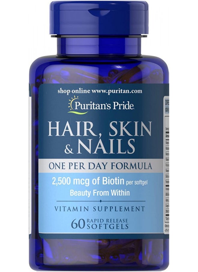 Puritan's Pride Hair Skin Nails One Per Day Formula60 Softgels, 60 Count (55554)