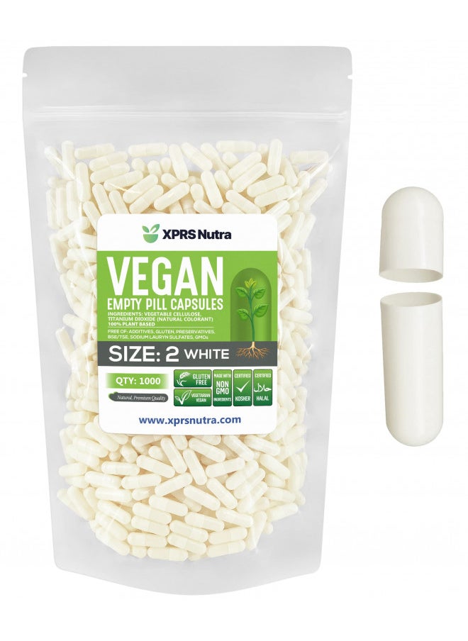 XPRS Nutra Size 2 White Empty Vegan Capsules 1000 Count - Vegetable Pill Capsule - DIY Powder Filling