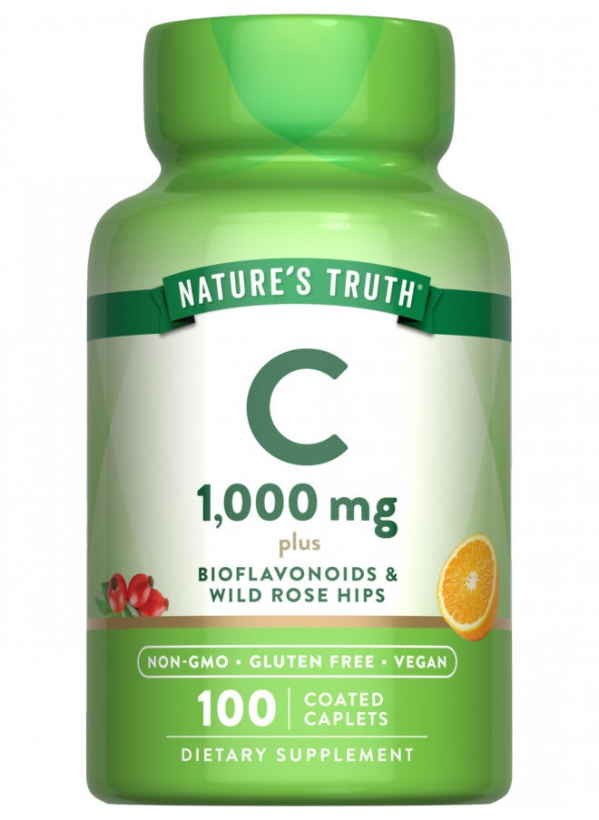 Vitamin C Bioflavonoids & Rose Hips | 1000mg | 100 Caplets | Vegetarian, Non-GMO, Gluten Free | by Nature's Truth