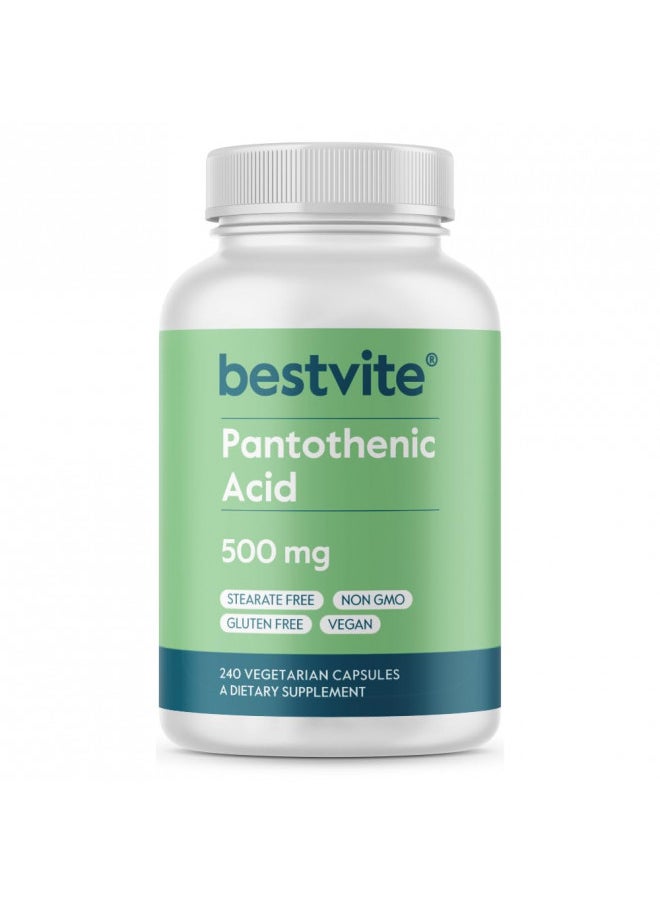 BESTVITE Pantothenic Acid 500mg (Vitamin B5)(240 Vegetarian Capsules) - No Stearates - No Gelatin - No Calcium Silicate - Vegan - Non GMO - Gluten Free