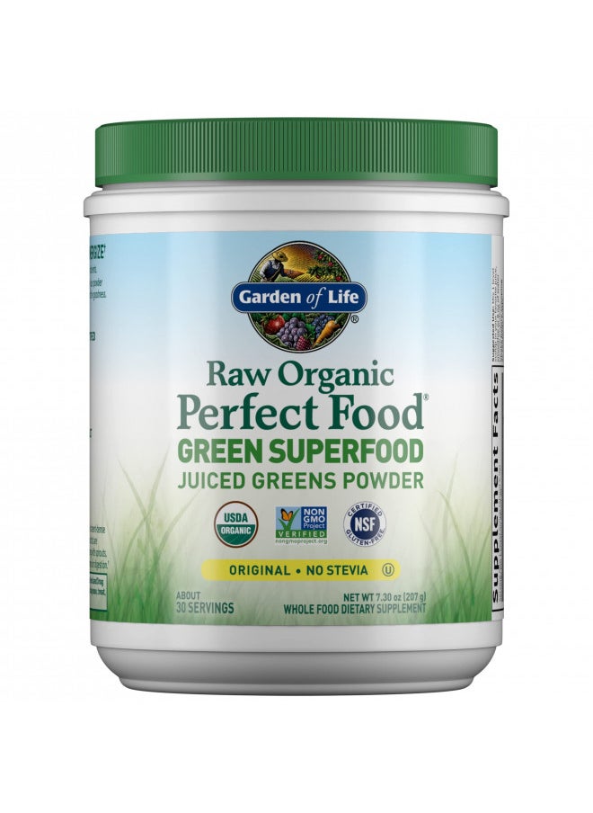 Garden of Life Raw Organic Perfect Food Green Superfood Juiced Greens Powder - Original Stevia-Free, 30 Servings, Non-GMO, Gluten Free Whole Food Dietary Supplement, Alkalize, Detoxify, Energize