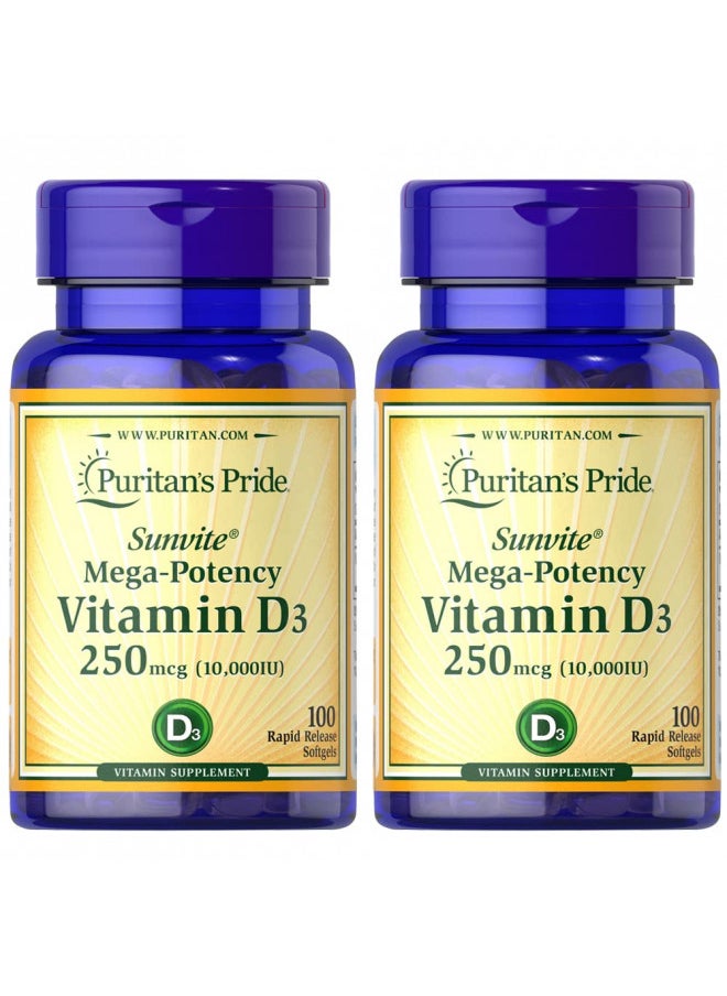 Puritan's Pride Vitamin D3 10,000 IU, Twin Pack 200 Total Count