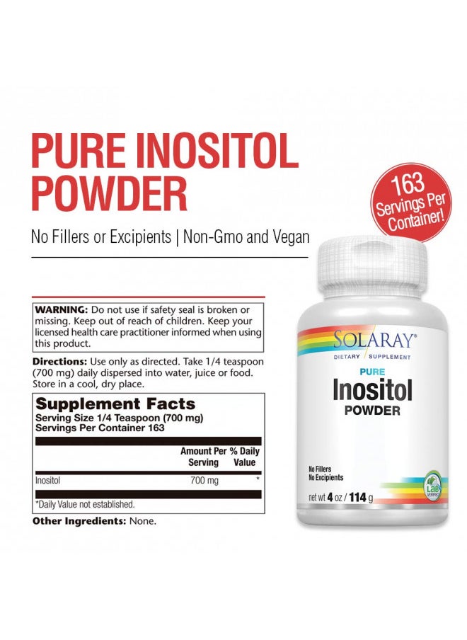 SOLARAY Pure Inositol Powder | May Help Support Healthy Brain, Cardiovascular, Nervous System Function and Mood | Non-GMO, Vegan (4oz, 162 Serv.)