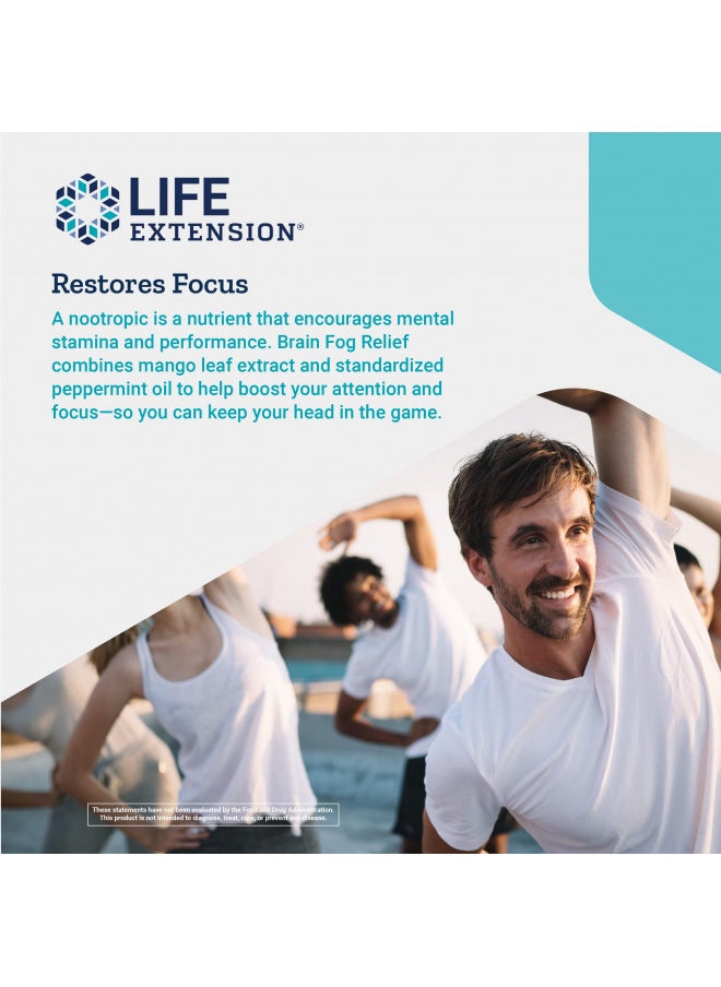 Life Extension Brain Fog Relief Caffeine-Free, Fast-Acting Nootropic Formula Helps Clear Your Mind Gluten-Free, Non-GMO - 30 Softgels