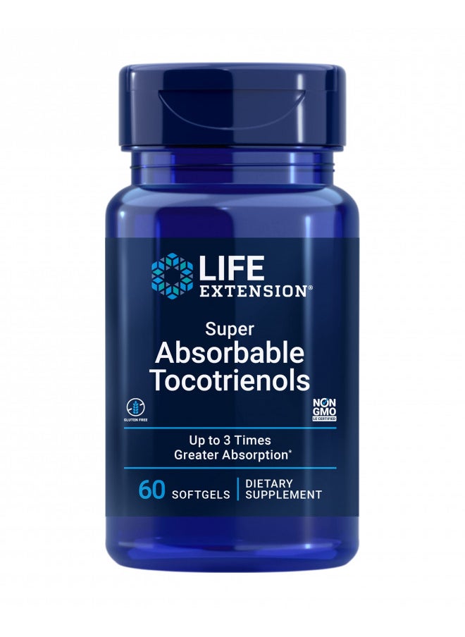 Life Extension Super Absorbable Tocotrienols Vitamin E D-alpha tocopherol Supplement For Healthy Brain, Hair, Skin, Eye and Immune System Gluten-Free, Non-GMO 60 Softgels