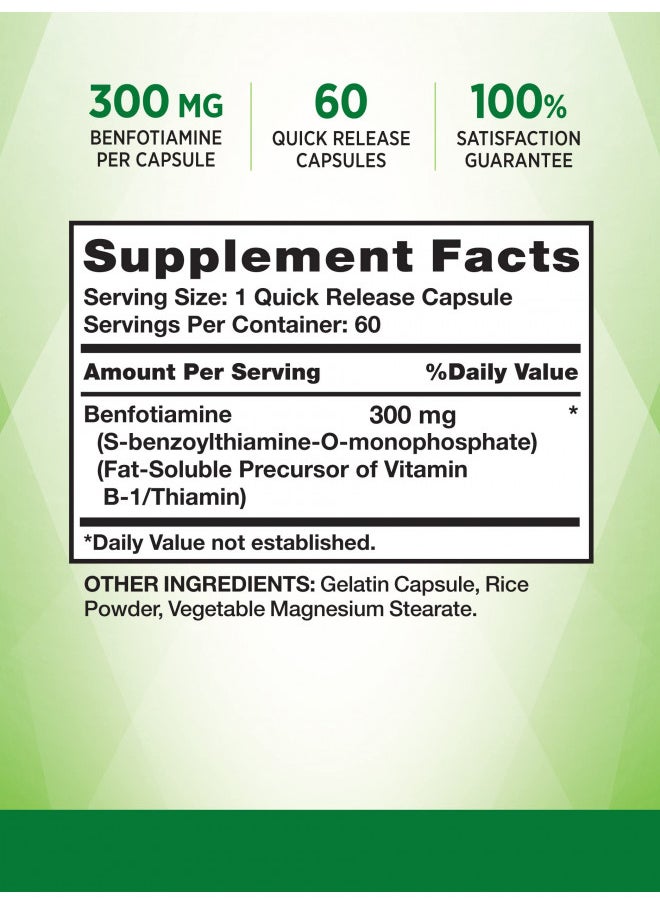 Nature's Truth Benfotiamine | 300mg | 60 Count | Non-GMO and Gluten Free Supplement | Vitamin B1 Precursor