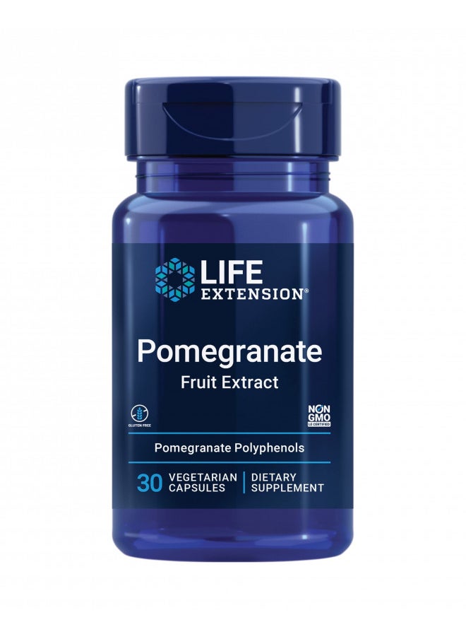 Life Extension Pomegranate Fruit Extract, 500 mg, antioxidant polyphenols for cardiovascular health, superfood, gluten free, non-GMO, vegetarian, 30 capsules