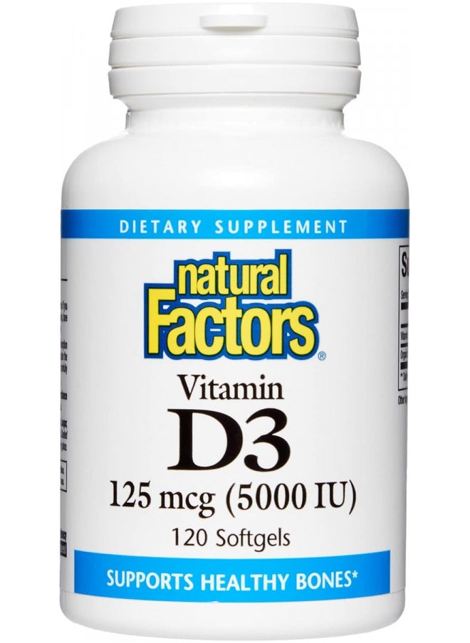 Natural Factors - Vitamin D3 5000 IU, Supports Healthy Bones, 120 Soft Gels