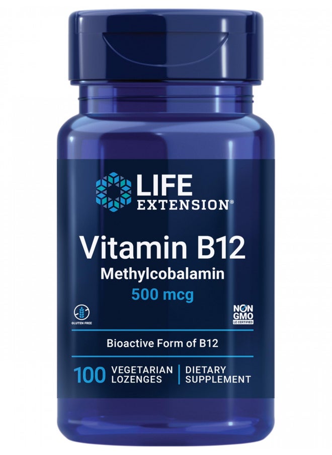 Life Extension Vitamin B12 Methylcobalamin 500mcg - Vitamin B12 Supplement For General Energy and Brain Health - Sugar Free Vegetarian Lozenges Dissolve in Your Mouth - Once Daily - 100 Count