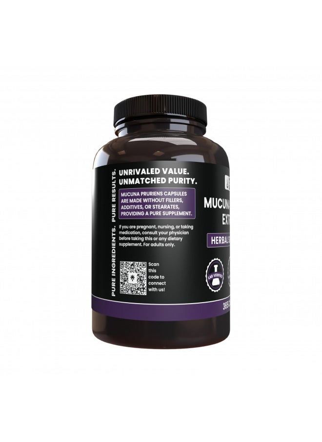 Pure Original Ingredients Mucuna Pruriens (365 Capsules) No Magnesium Or Rice Fillers, Always Pure, Lab Verified