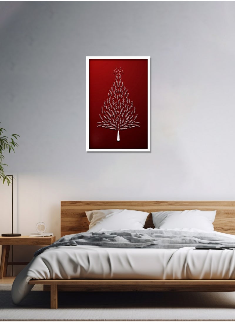 Set of 3 Printed Christmas Themed Artwork with Wooden Frame and Glass – Wall Mount Friendly, Includes Hooks and Screws, Available in Sizes: 60x40, 20x30. (Two Colours: Red and Gold)