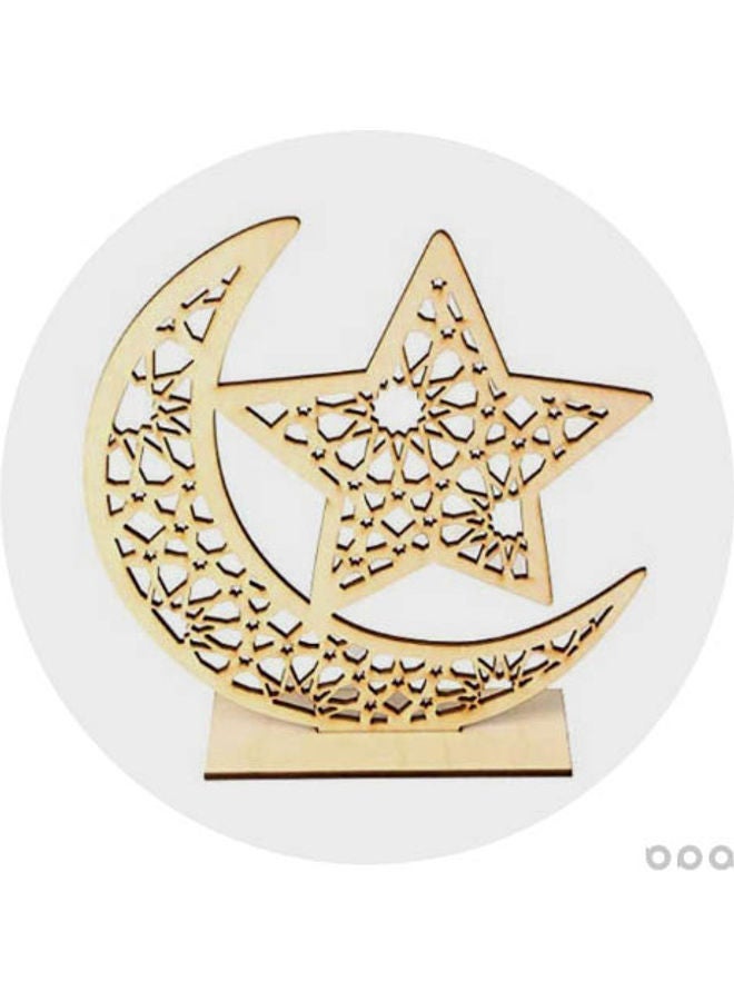 Wooden Moon And Star Table Ornament Beige